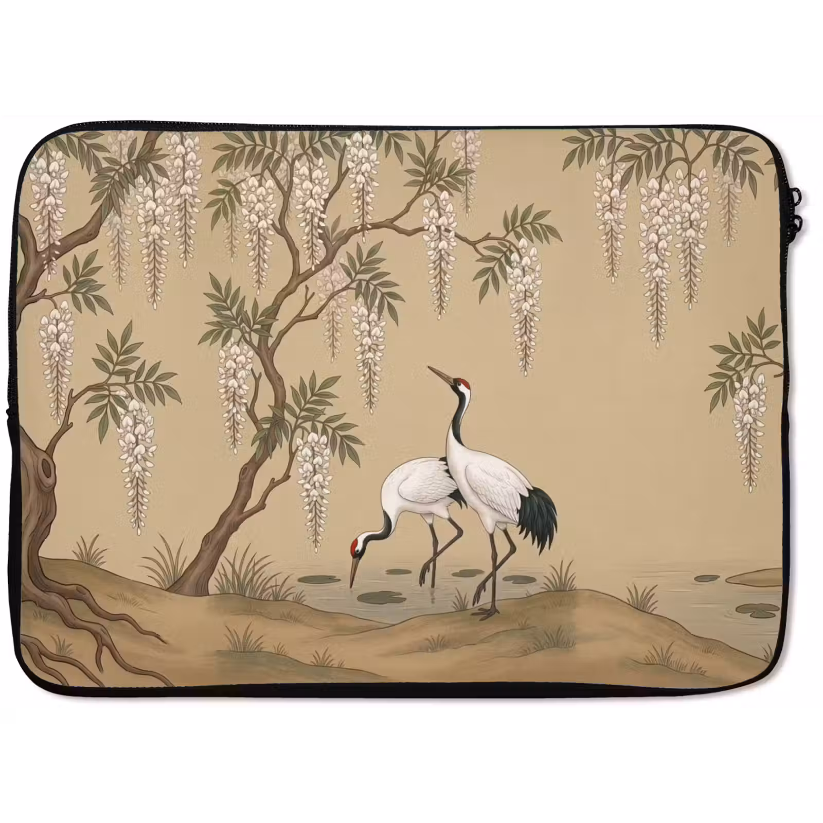 Laptophoes - Kraanvogels - Water - Beige — 1