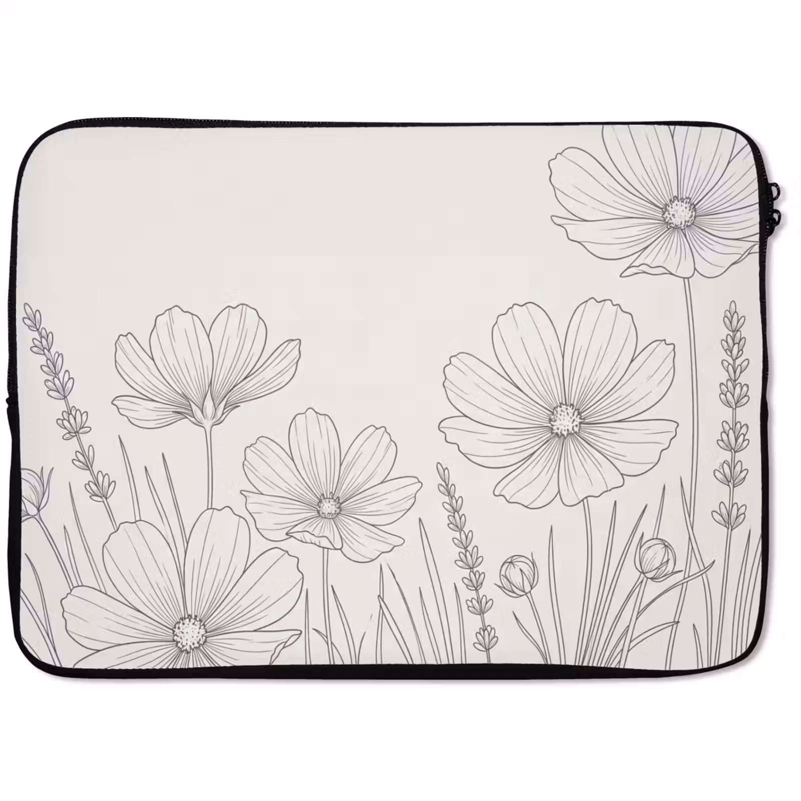 Laptophoes - Minimalistisch - Modern - Bloemen - Beige — 1
