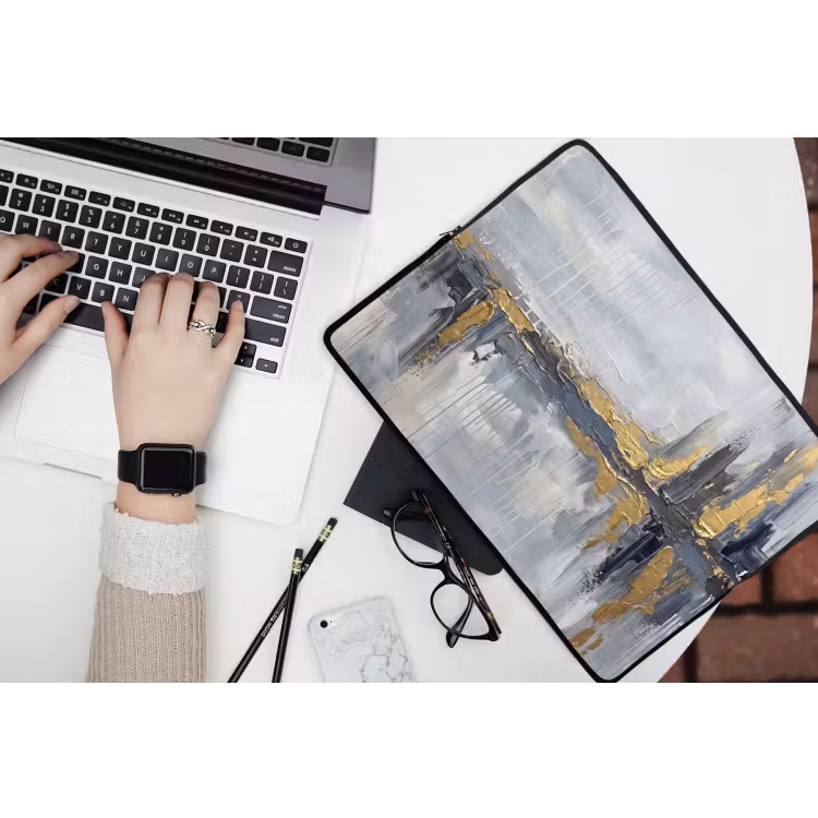 Laptophoes - Abstract - Structuur - Goud - Grijs - Modern — 3
