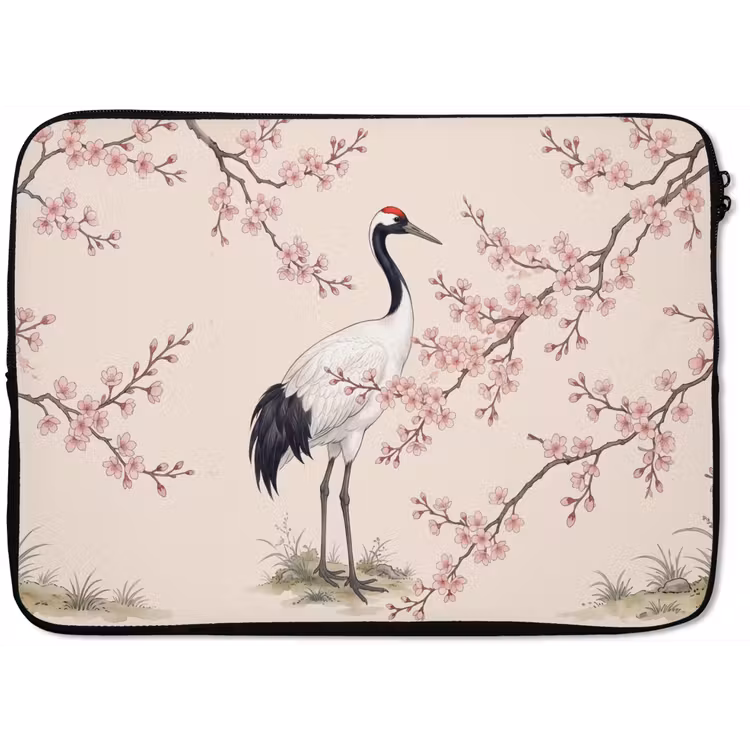 Laptophoes - Aziatisch - Kraanvogel - Beige — 1