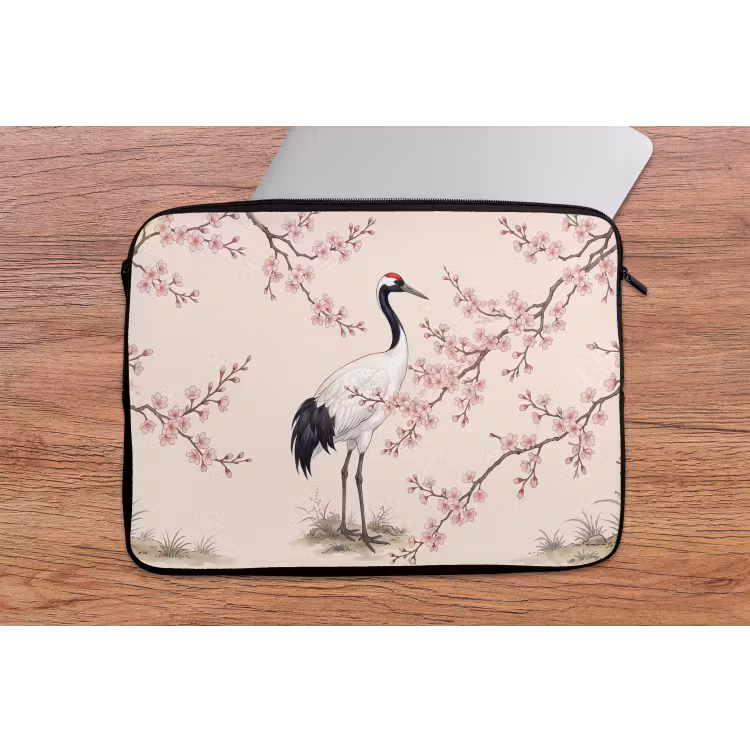 Laptophoes - Aziatisch - Kraanvogel - Beige — 2