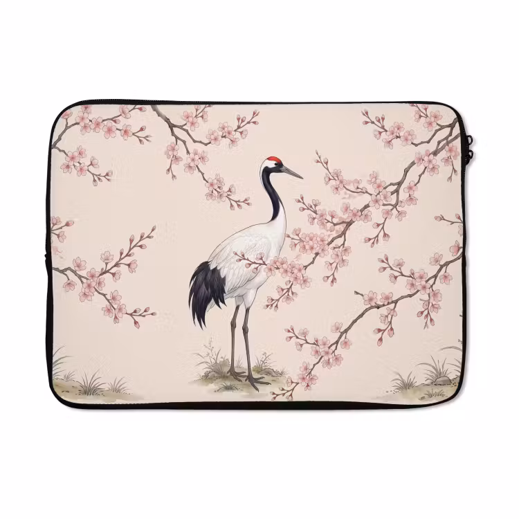 Laptophoes - Aziatisch - Kraanvogel - Beige — 5
