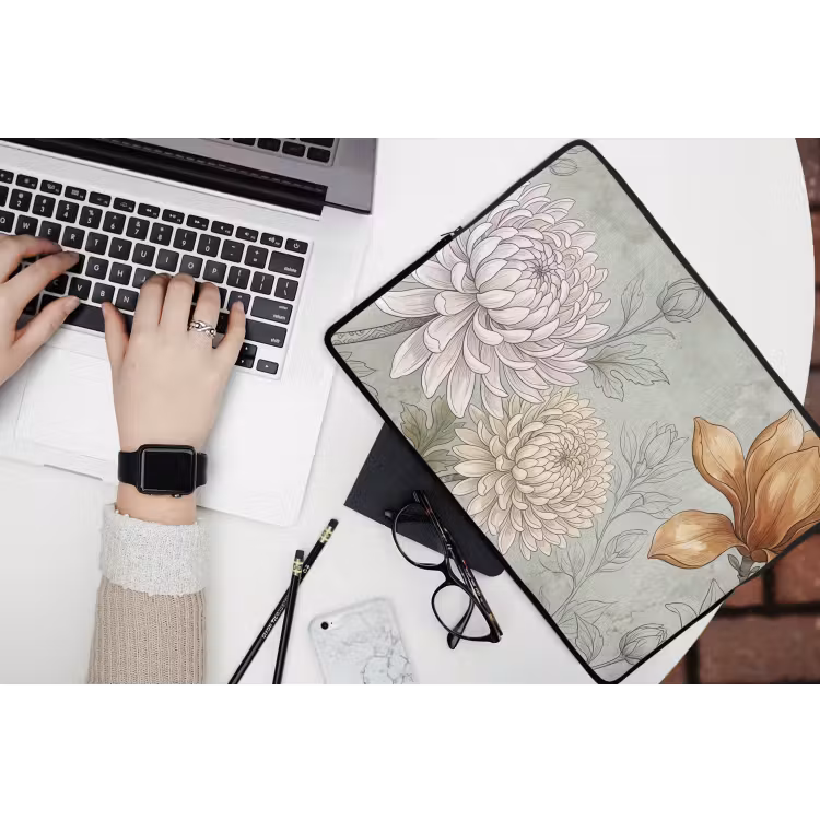 Laptophoes - Illustratie - Bloemen - Groen — 3