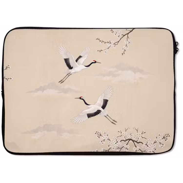 Laptophoes - Kraanvogels - Bloesem - Beige — 1