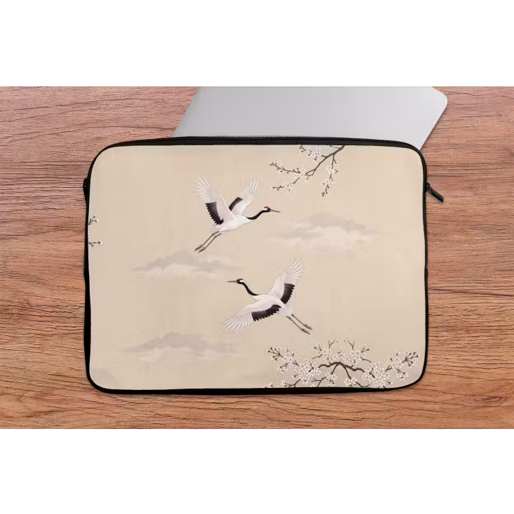 Laptophoes - Kraanvogels - Bloesem - Beige — 2