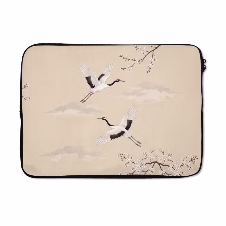 Laptophoes - Kraanvogels - Bloesem - Beige — 5