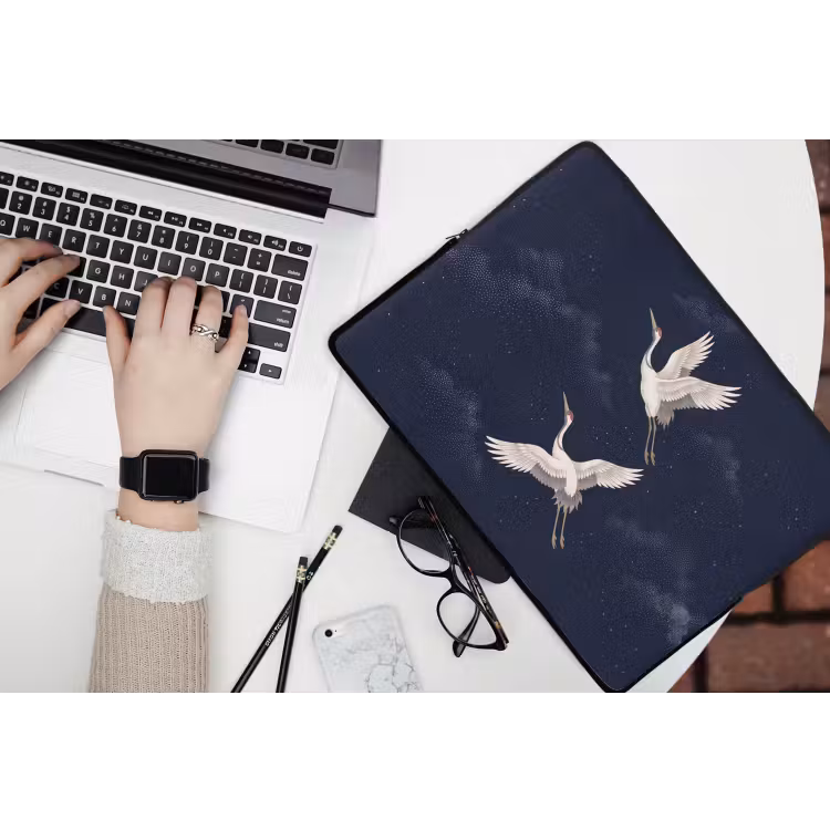 Laptophoes - Kraanvogels - Nachthemel - Blauw — 3