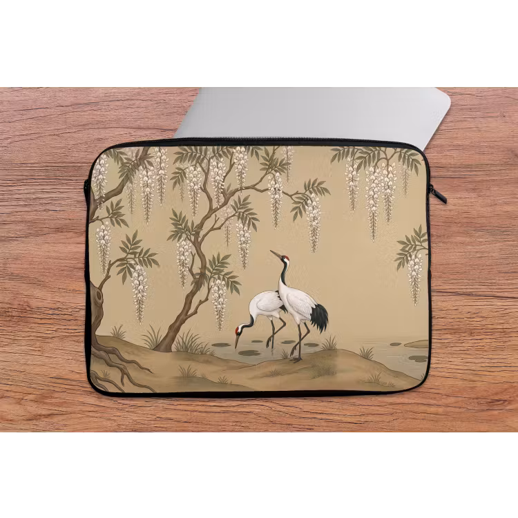 Laptophoes - Kraanvogels - Water - Beige — 2