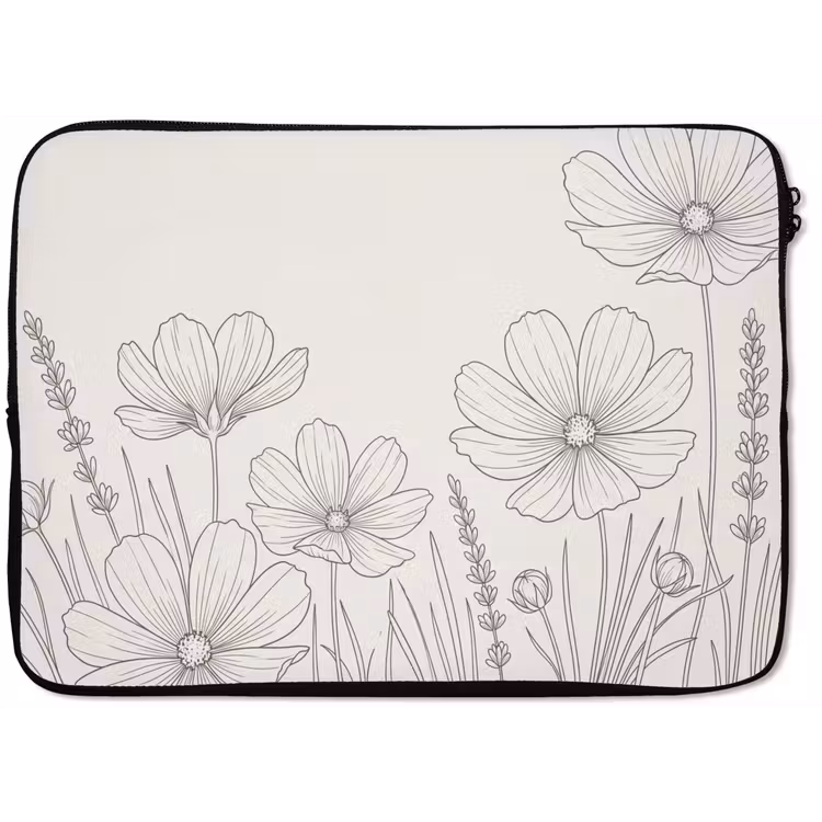 Laptophoes - Minimalistisch - Modern - Bloemen - Beige — 1
