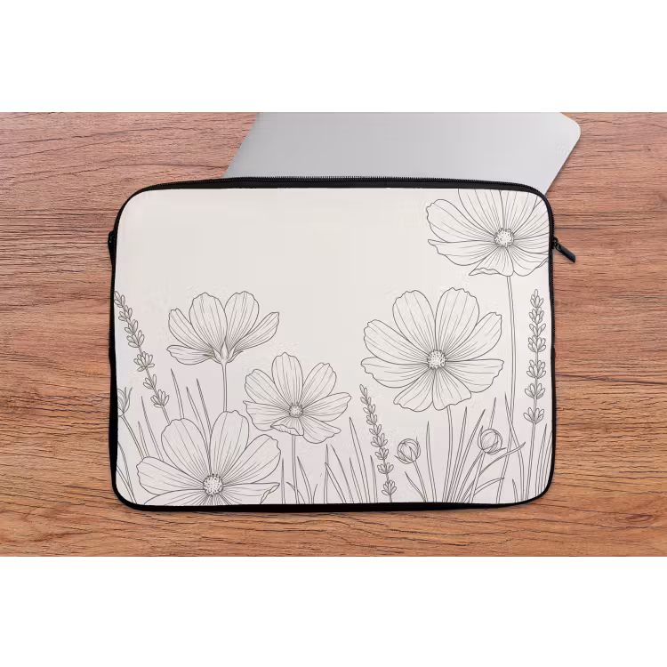 Laptophoes - Minimalistisch - Modern - Bloemen - Beige — 2