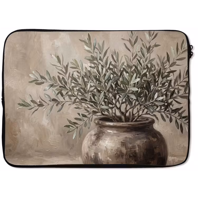 Laptophoes - Olijfplant - Aardenpot - Abstract - Beige — 1