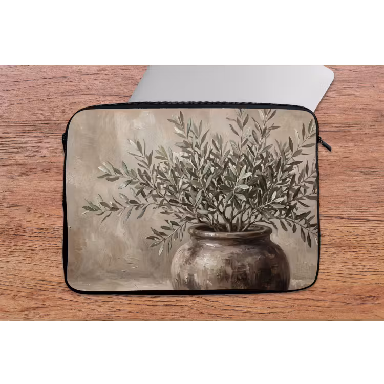 Laptophoes - Olijfplant - Aardenpot - Abstract - Beige — 2
