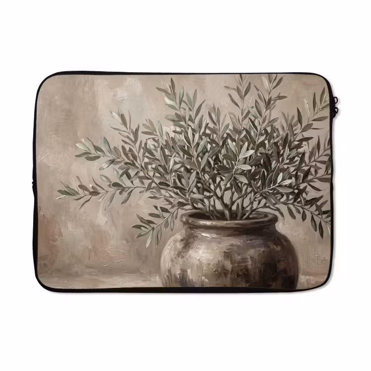 Laptophoes - Olijfplant - Aardenpot - Abstract - Beige — 5