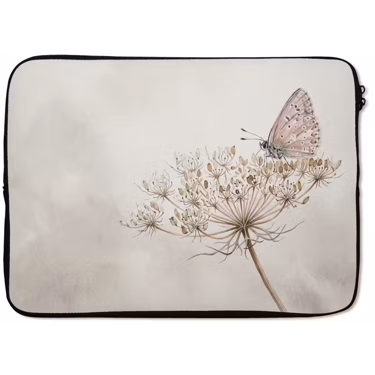 Laptophoes - Vlinder - Bloem -Natuur - Beige — 1