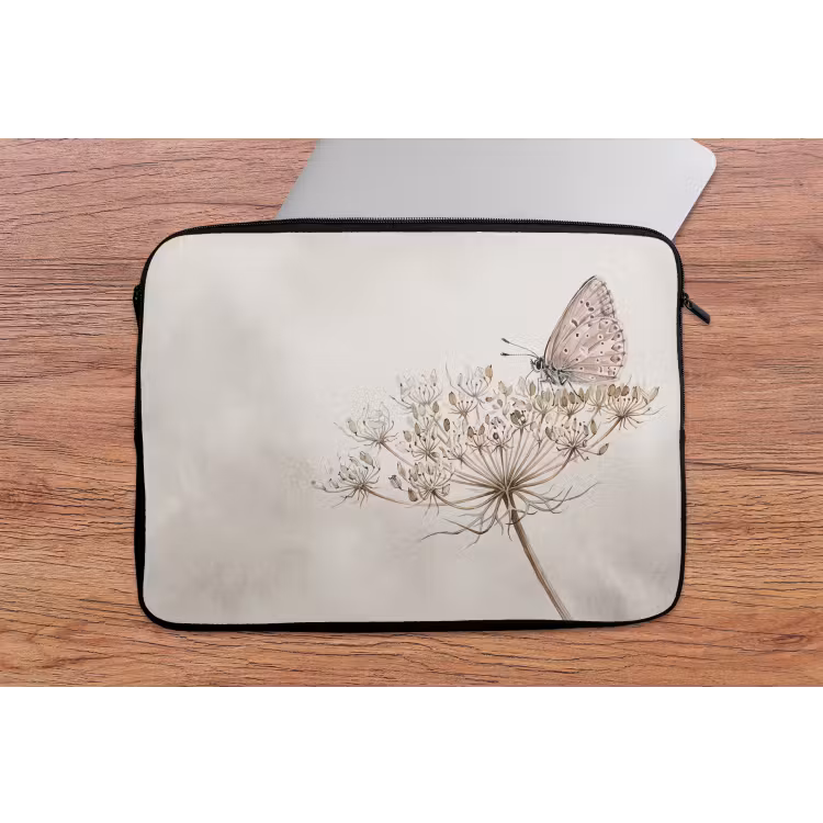 Laptophoes - Vlinder - Bloem -Natuur - Beige — 2