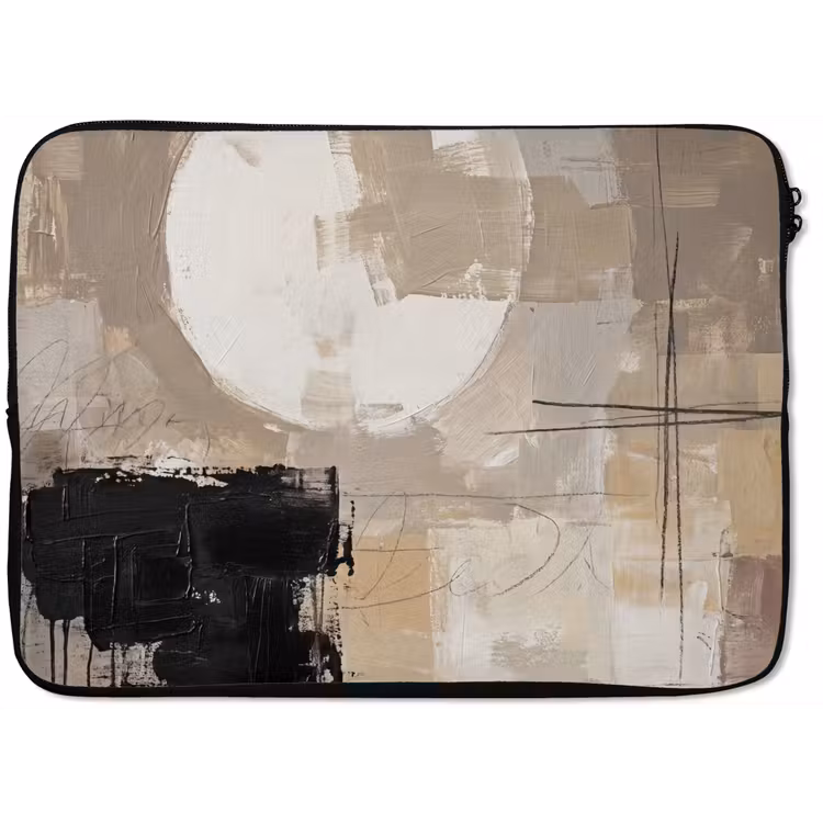 Laptophoes - Abstract - Cirkel - Modern - Beige - Zwart - Minimalistisch — 1