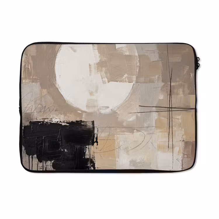 Laptophoes - Abstract - Cirkel - Modern - Beige - Zwart - Minimalistisch — 5