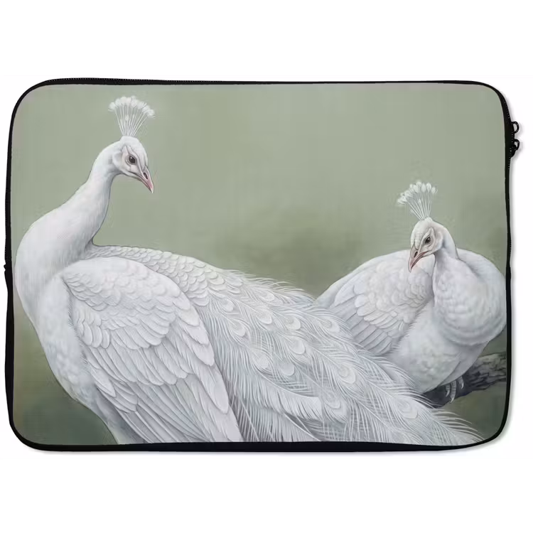 Laptophoes - Pauwen - Wit - Natuur - Groen — 1