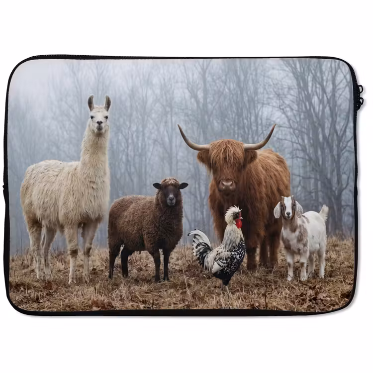 Laptophoes - Boerderijdieren - Groep - Mist - Natuur - Rustiek — 1