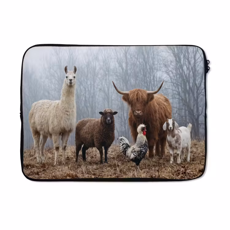 Laptophoes - Boerderijdieren - Groep - Mist - Natuur - Rustiek — 5
