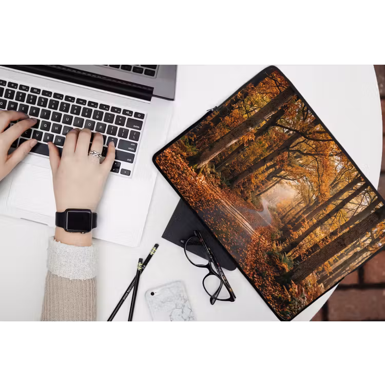 Laptophoes - Bospad - Herfstbos - Bladeren - Oranje - Nostalgisch — 3