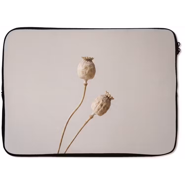 Laptophoes - Papaverbollen - Droogbloemen - Minimalistisch - Beige - Rustig — 1