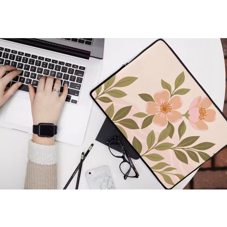 Laptophoes - Grafisch - Bloemen - Roze — 3