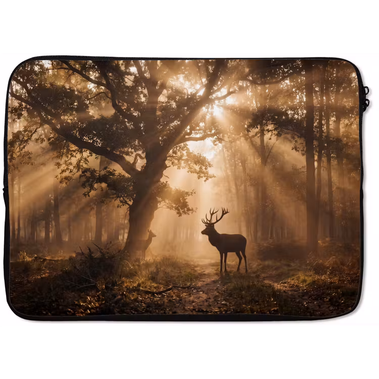 Laptophoes - Hert - Bos - Mistig - Natuur - Goud — 1