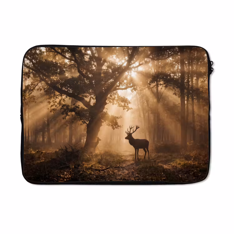 Laptophoes - Hert - Bos - Mistig - Natuur - Goud — 5