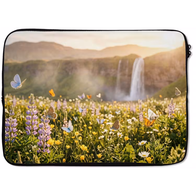 Laptophoes - Vlinders - Waterval - Bloemenveld — 1