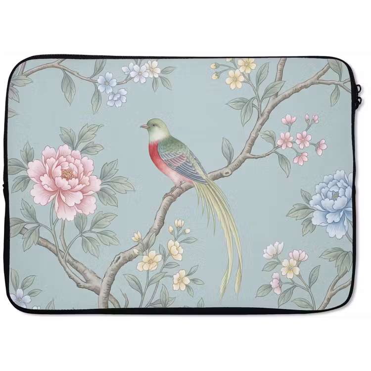 Laptophoes - Vogel - Bloemen - Kleurrijk — 1