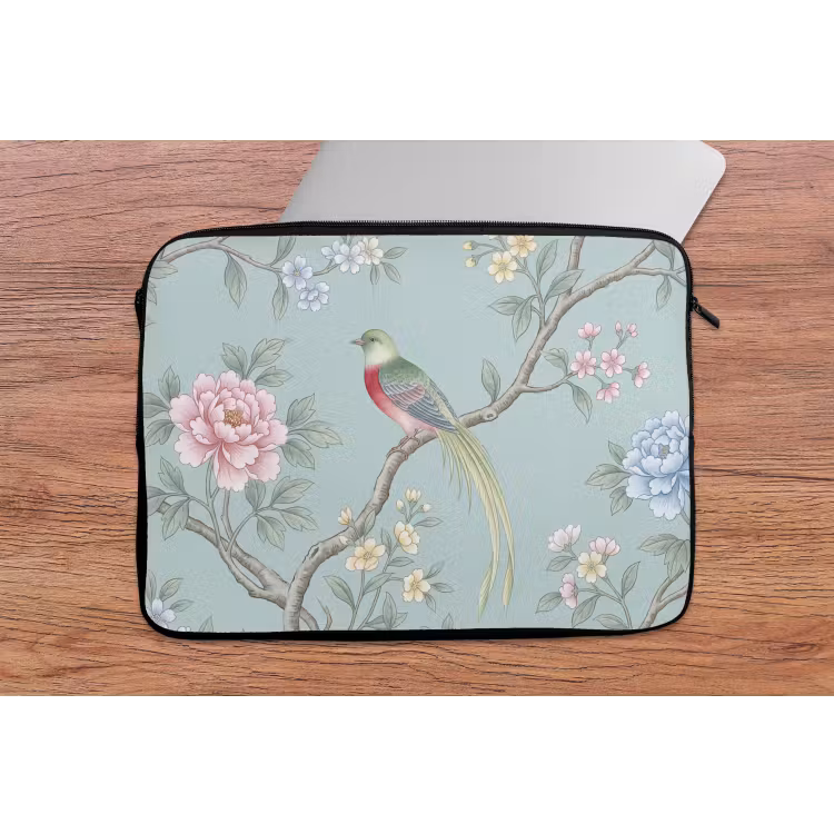 Laptophoes - Vogel - Bloemen - Kleurrijk — 2