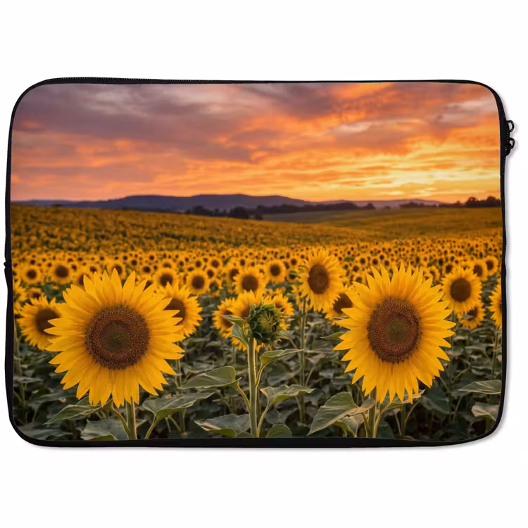 Laptophoes - Zonnebloemen - Heuvellandschap - Geel — 1