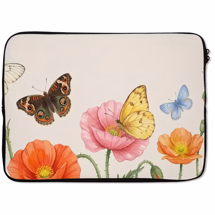 Laptophoes - Vlinders - Klaprozen - Illustratie - Kleurrijk — 1