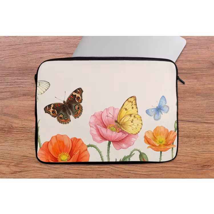 Laptophoes - Vlinders - Klaprozen - Illustratie - Kleurrijk — 2
