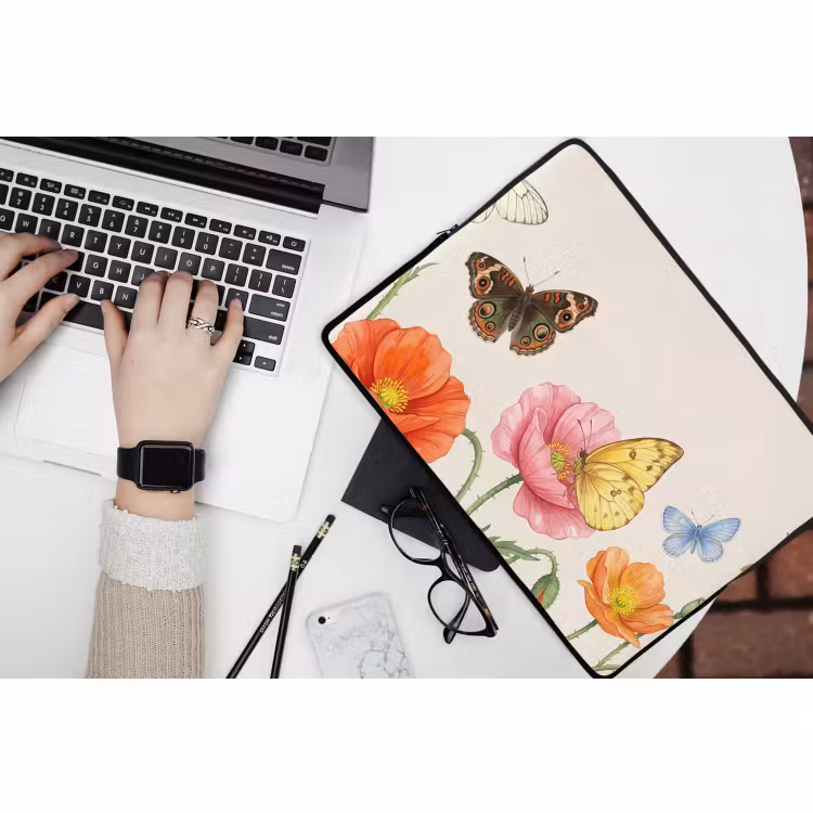 Laptophoes - Vlinders - Klaprozen - Illustratie - Kleurrijk — 3