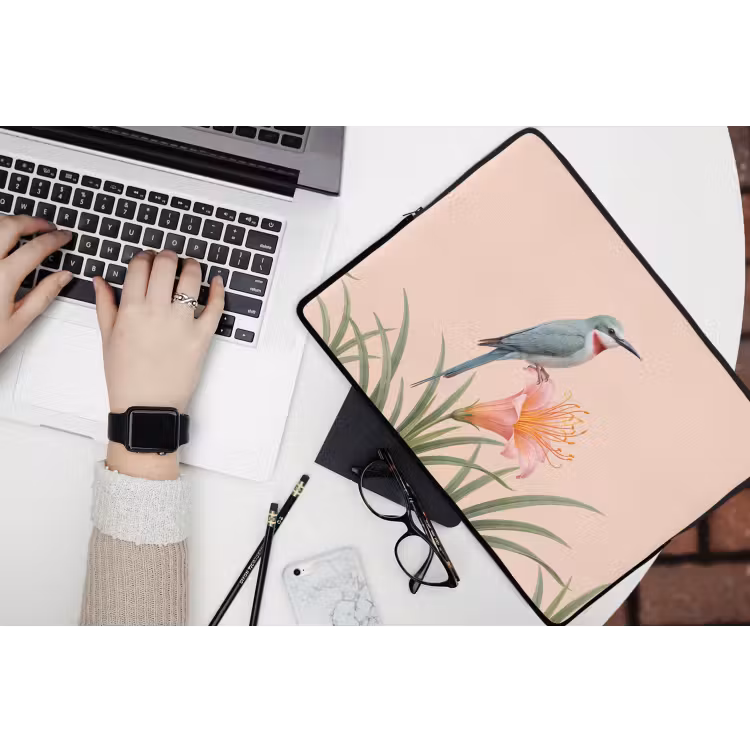 Laptophoes - Vogel - Bloem - Natuur - Roze — 3