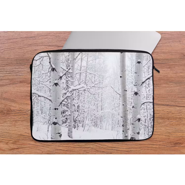 Laptophoes - Berkenbomen - Sneeuw - Winter - Bos - Wit — 2