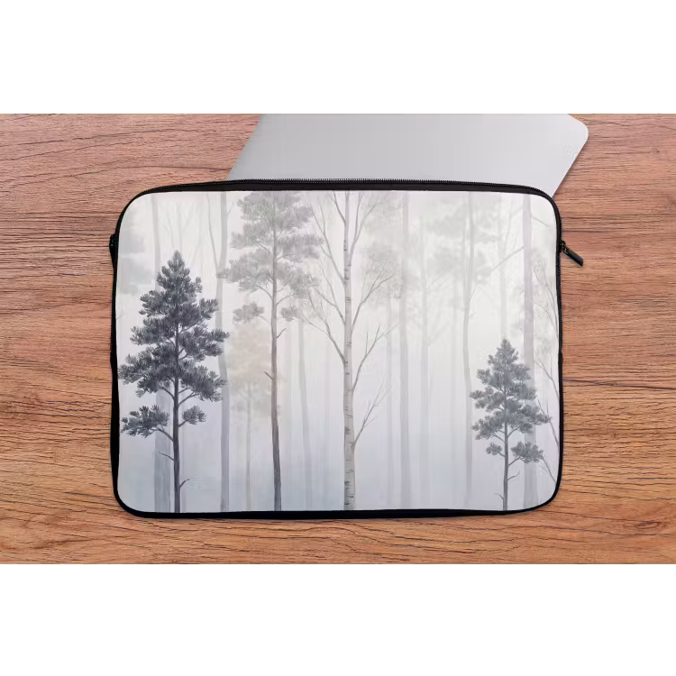 Laptophoes - Bos - Bomen - Mist - Natuur - Illustratie - Grijs — 2