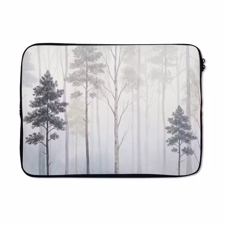 Laptophoes - Bos - Bomen - Mist - Natuur - Illustratie - Grijs — 5