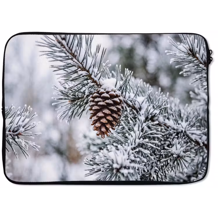 Laptophoes - Dennenappel - Tak - Sneeuw - Winter - Sfeervol — 1