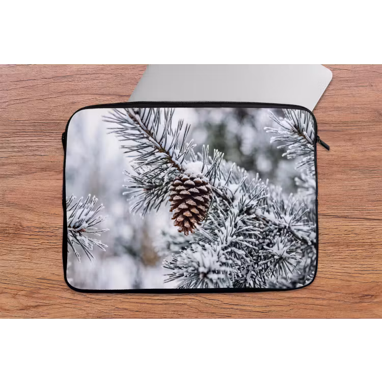 Laptophoes - Dennenappel - Tak - Sneeuw - Winter - Sfeervol — 2