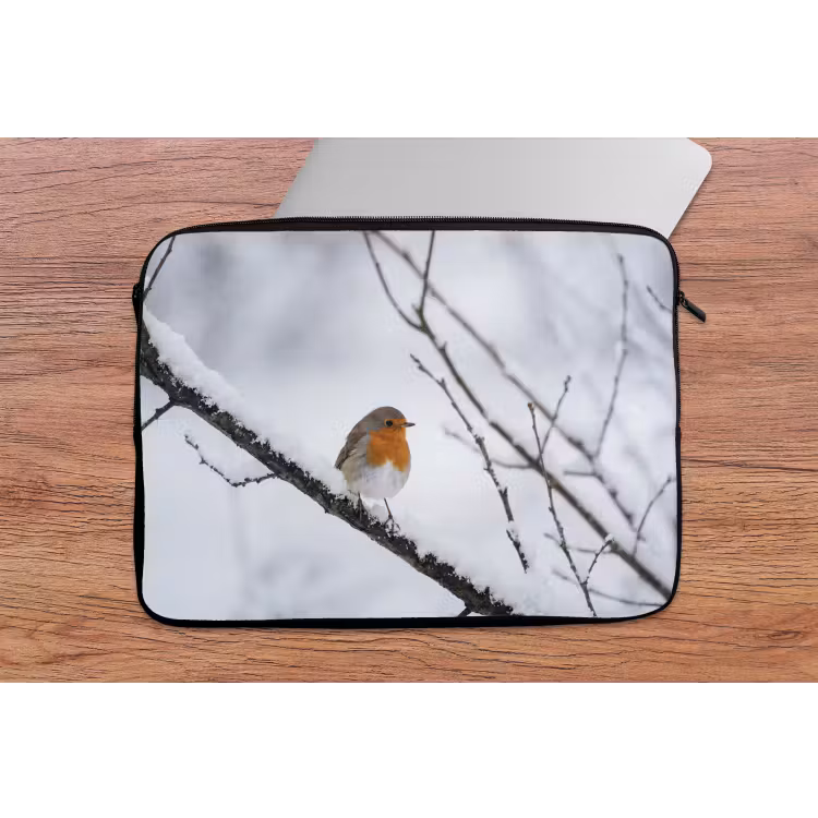 Laptophoes - Roodborstje - Tak - Sneeuw - Winter - Levendig — 2