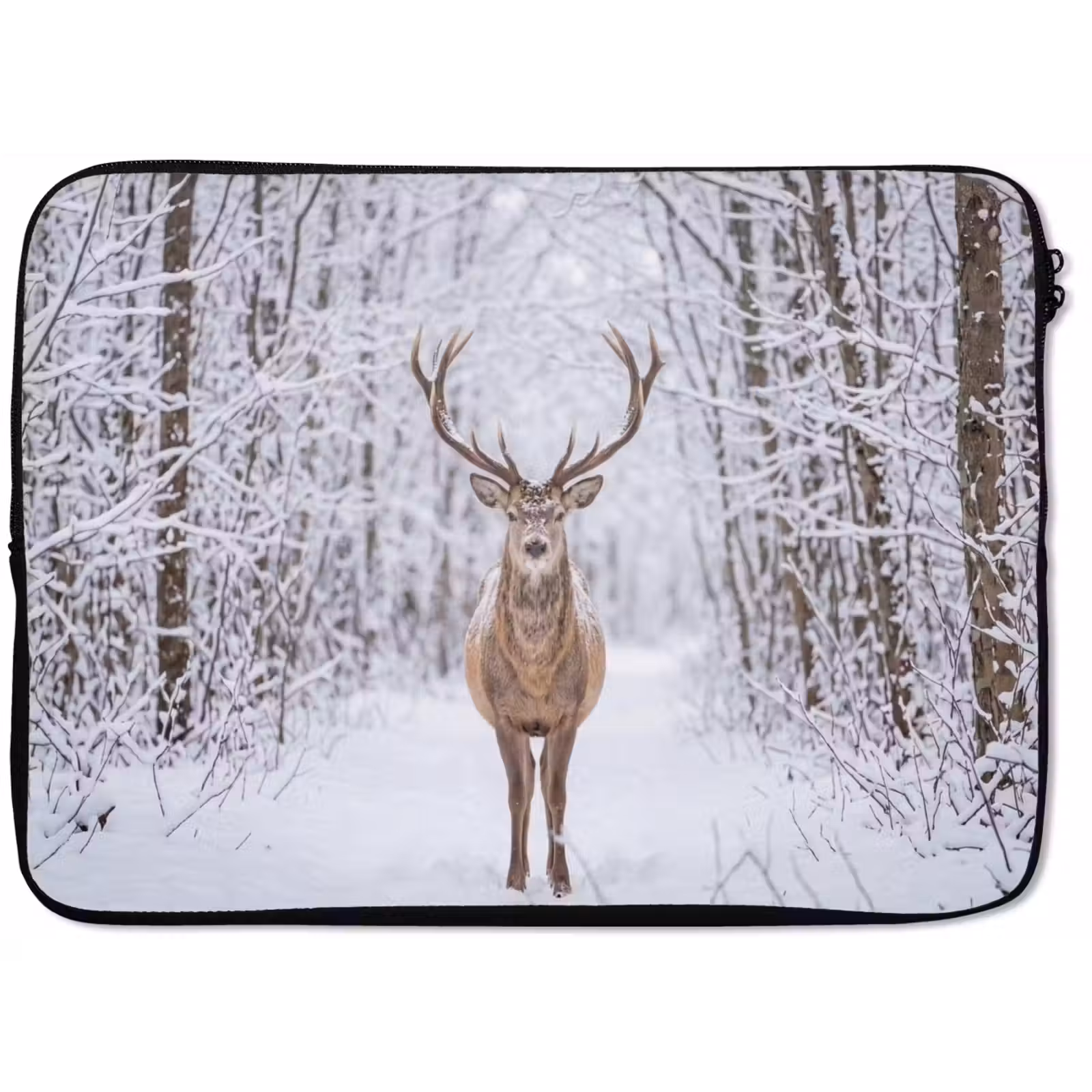 Laptophoes - Hert - Winter - Bos - Natuur - Wit — 1