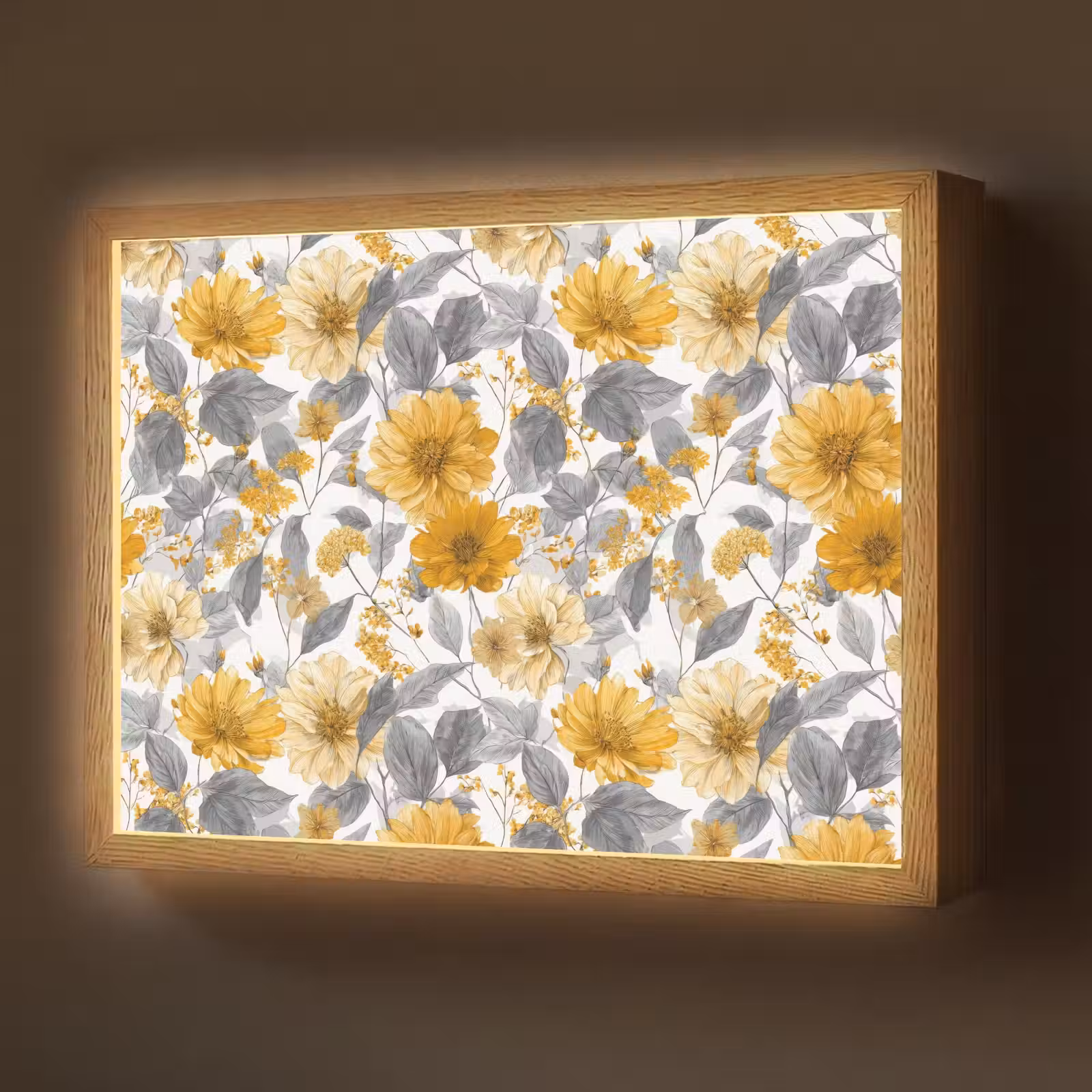 Lightbox - Wandlamp - Bloemen - Botanisch - Elegant - Okergeel - Grijs — 1