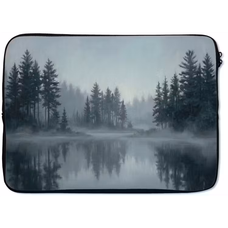 Laptophoes - Bos - Meer - Mist - Natuur - Grijs — 1