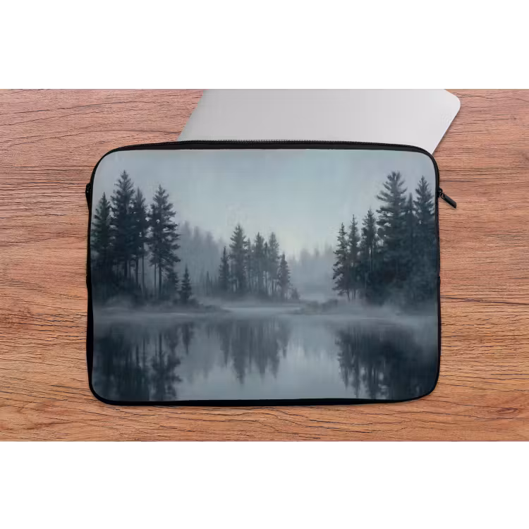 Laptophoes - Bos - Meer - Mist - Natuur - Grijs — 2