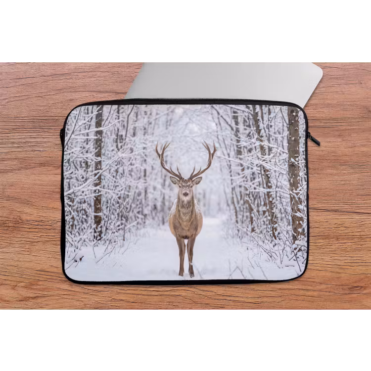 Laptophoes - Hert - Winter - Bos - Natuur - Wit — 2