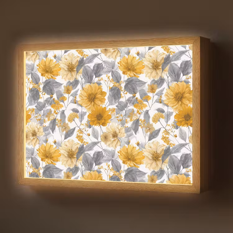 Lightbox - Wandlamp - Bloemen - Botanisch - Elegant - Okergeel - Grijs — 1