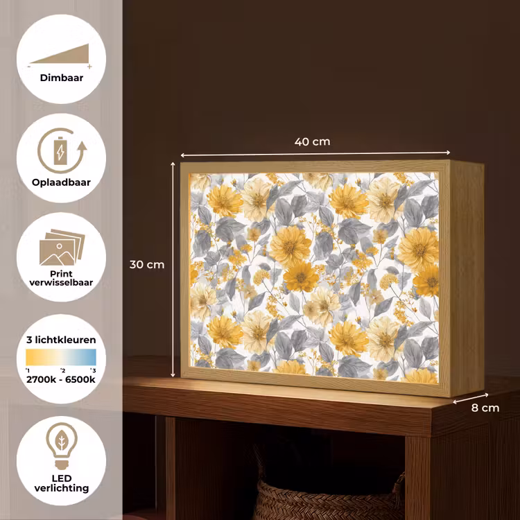 Lightbox - Wandlamp - Bloemen - Botanisch - Elegant - Okergeel - Grijs — 10